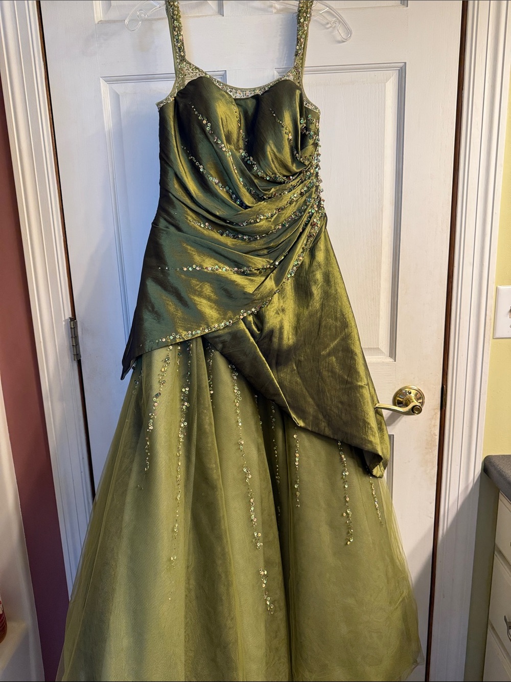 Studio Olive Green Beaded Prom Gown